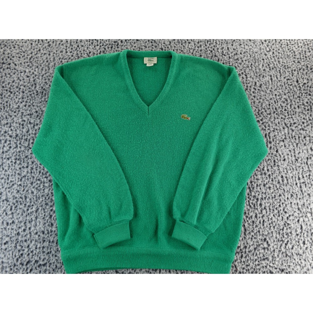 IZOD Lacoste Green V Neck Sweater Acrylic Size L Embroidered‎ Alligator Logo